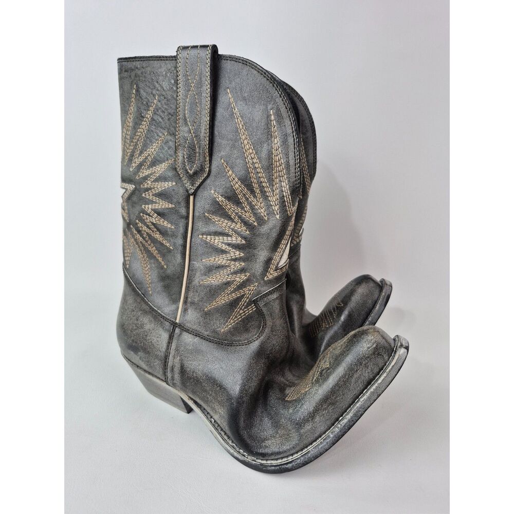 Golden Goose Black Ecru Wish Star Low Western Boots Size 41 EU/ US 11